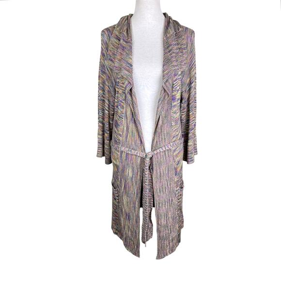 Stacia Bamboo Blend Knit Multi Color 3/4 Sleeve Belted Duster Cardigan Sweater - Picture 1 of 12